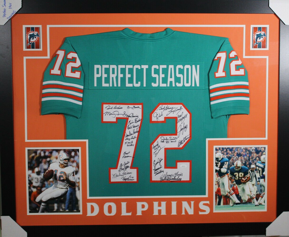 1972 Miami Dolphins Team (22) Autographed Signed Framed Dolphins Jersey JSA