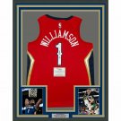 Zion Williamson Autographed Signed Framed New Orleans Pelicans Red Jersey FANATICS