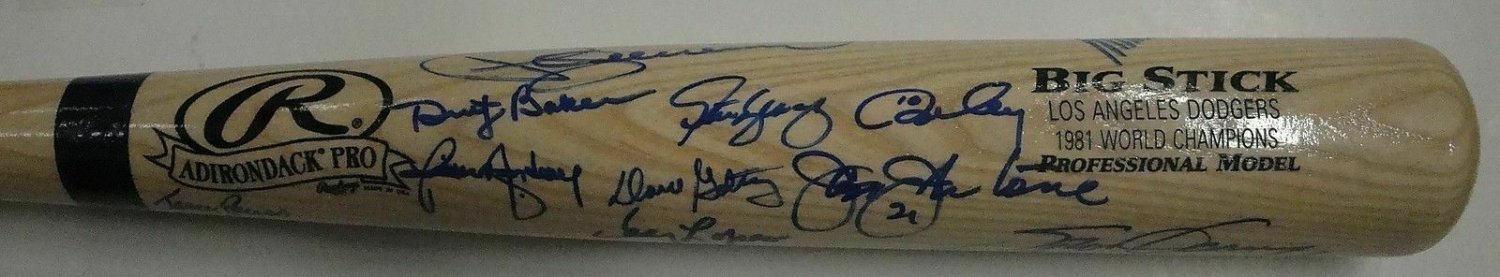 1981 Dodgers WS Team (Lasorda Garvey Cey Valenzuela Others) Signed Autographed Baseball Bat HOF