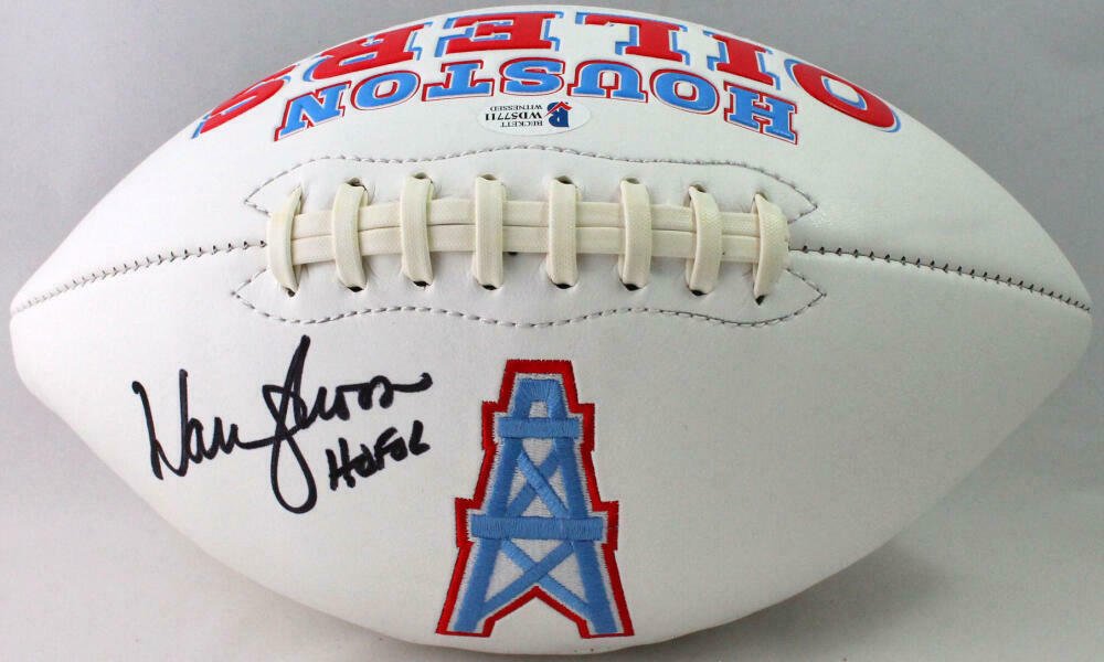 Warren Moon Signed Autographed Houston Oilers Logo Football BECKETT