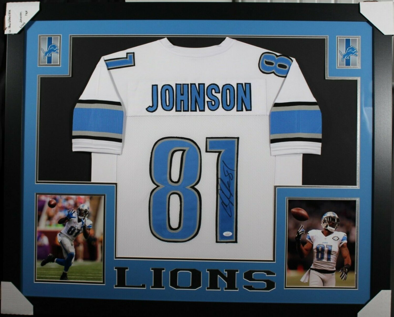 Calvin Johnson Signed Autographed Framed Detroit Lions Jersey JSA