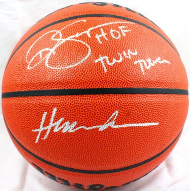 Hakeem Olajuwon & Ralph Sampson Houston Rockets Signed Autographed Spalding NBA Basketball JSA