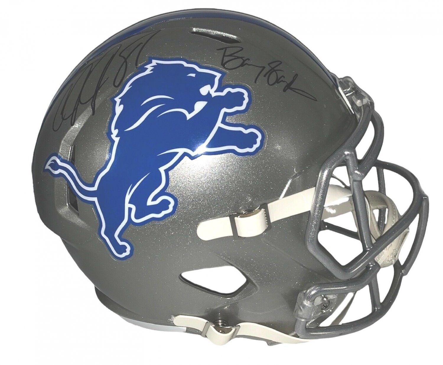 Barry Sanders & Calvin Johnson Autographed Signed Detroit Lions Helmet JSA