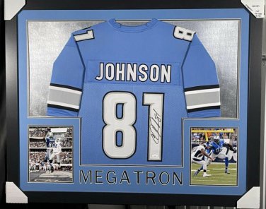 Calvin Johnson Signed Autographed Framed Detroit Lions Jersey JSA