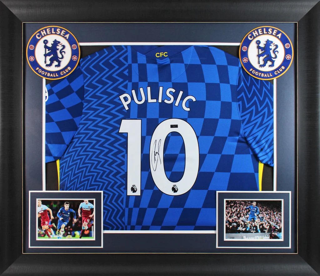 Christian Pulisic Autographed Signed Framed Chelsea FC Home Jersey PANINI