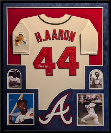 Hank Aaron Autographed Signed Framed Atlanta Braves Jersey STEINER