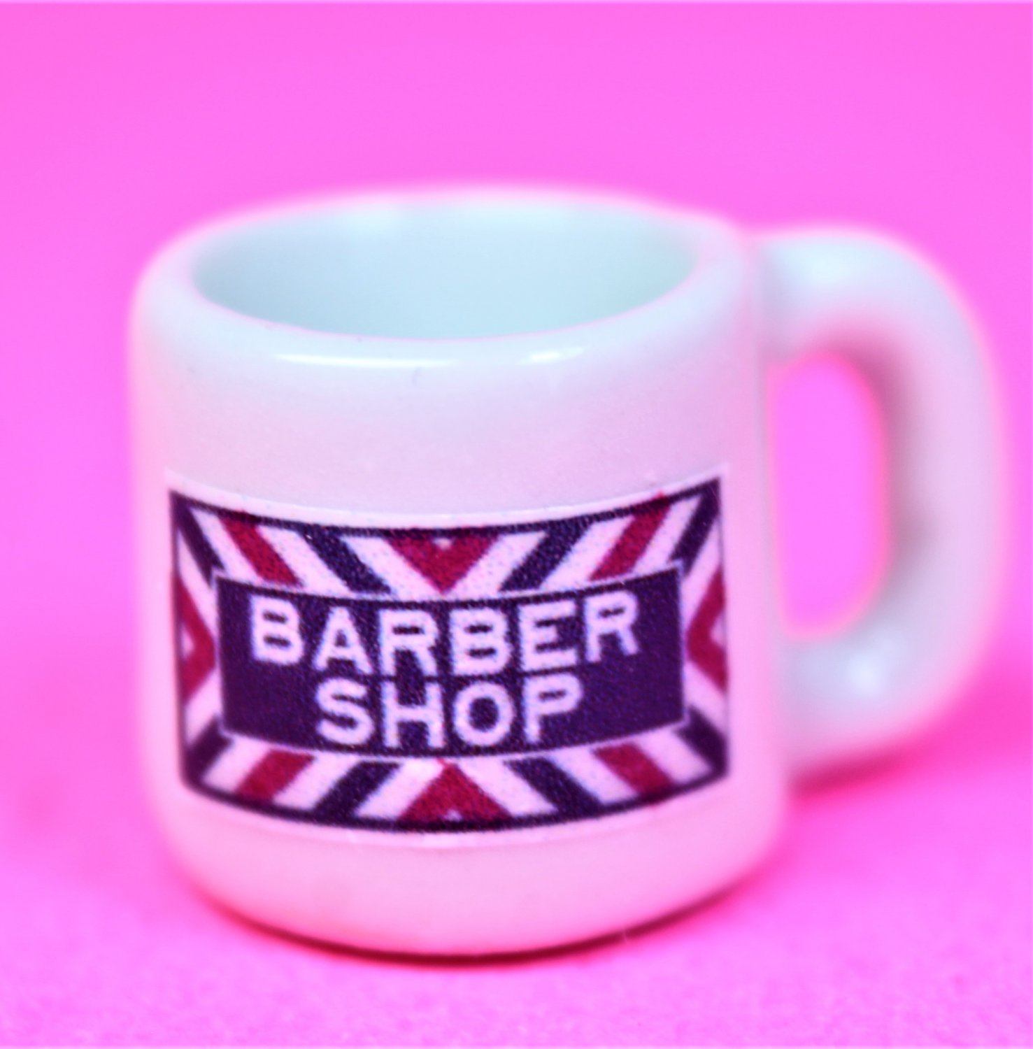 Dollhouse size replica of souvenir barber shop coffee mug