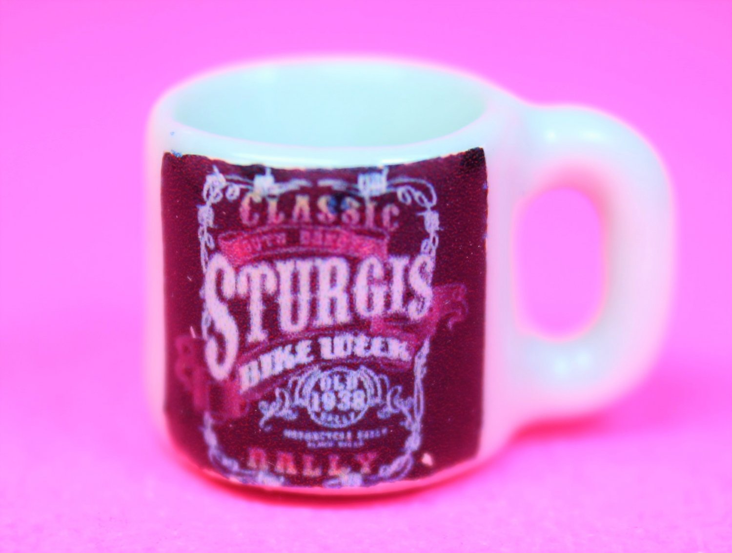 Dollhouse miniature size replica of a Sturgis coffee mug