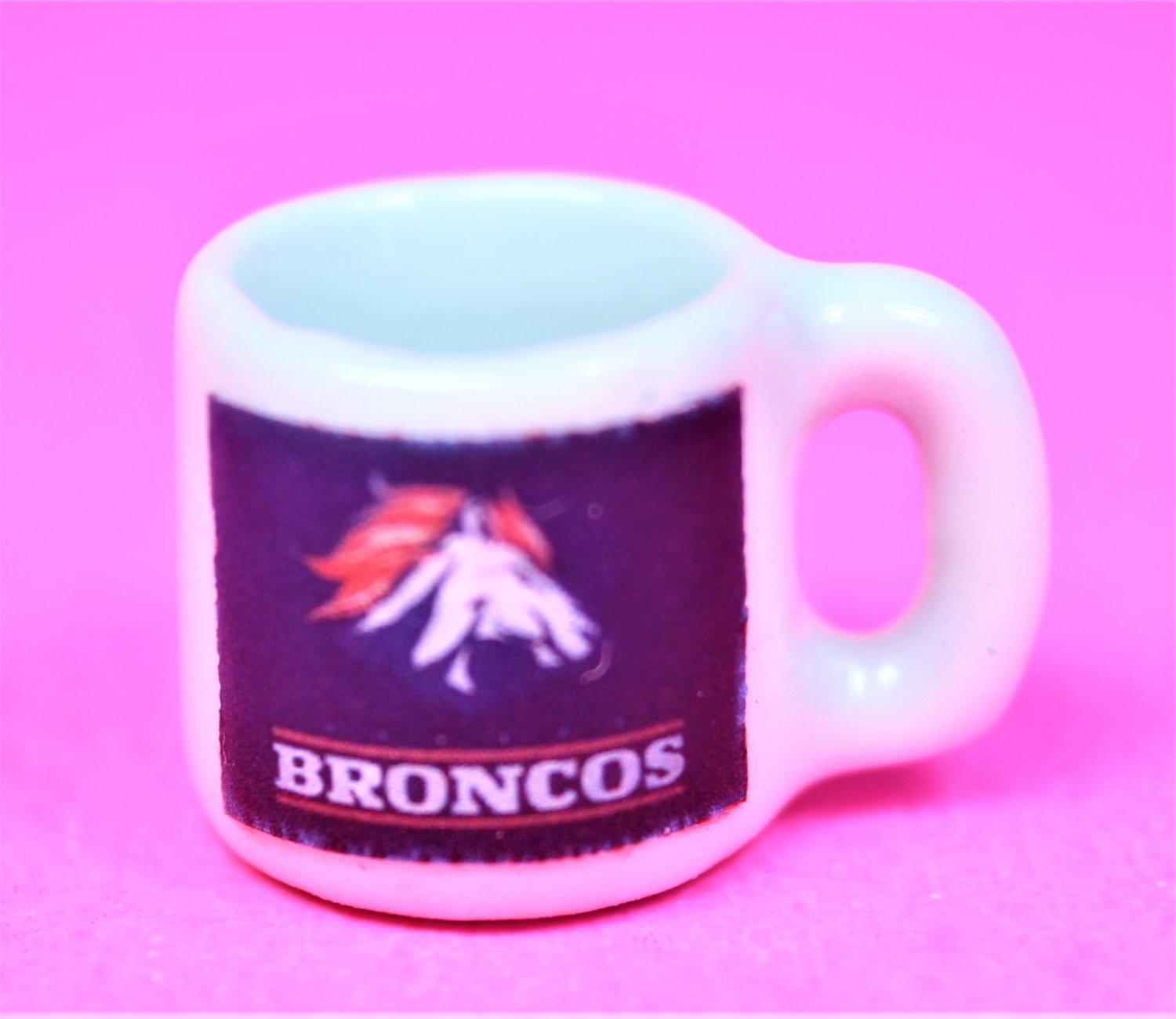 Dollhouse miniature, size 1/12" scale, replica sports Broncos coffee mug