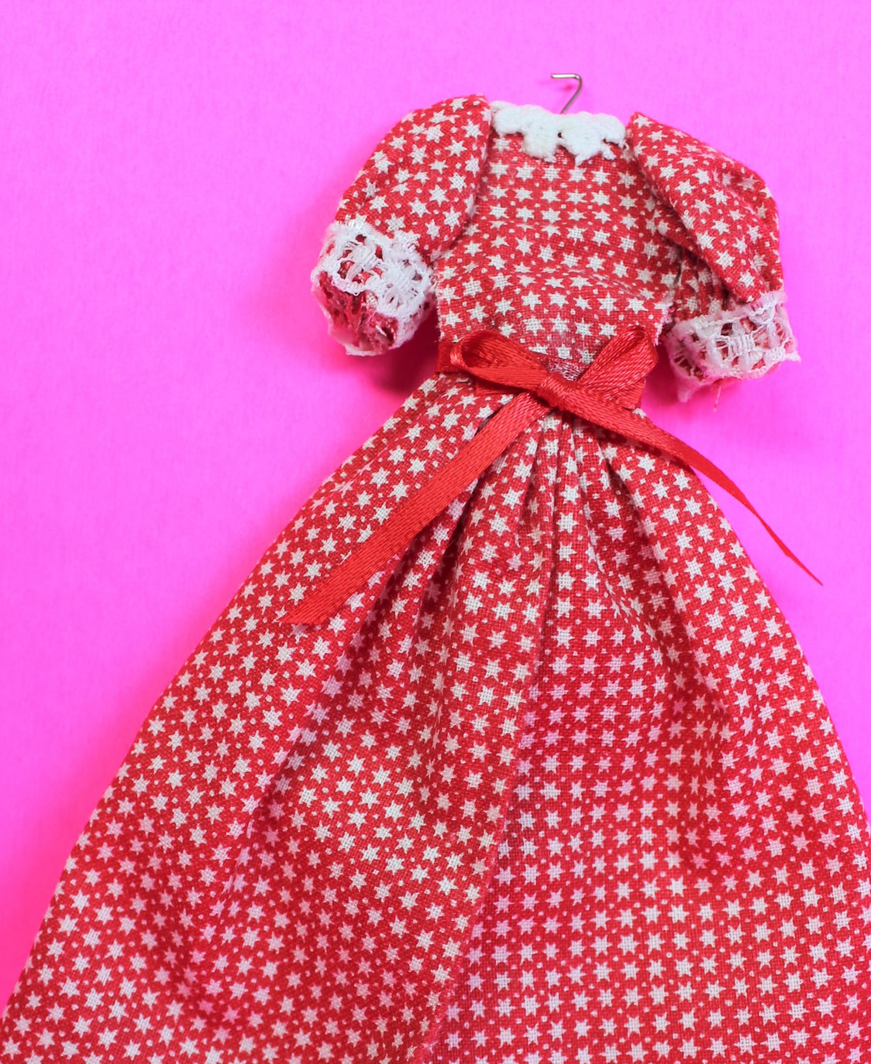 Dollhouse Miniature Size Red Check Cotton Dress 1/12" Scale XG98