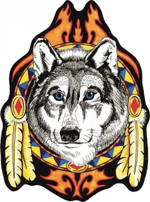 Wolf Head Feathers Patch Headrest large