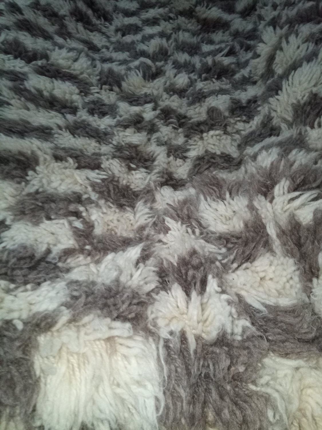 Rug Orient Handwoven 100%Wool with fluffy long fringes with black and white squares