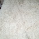 Rug  White  with fluffy long fringe Handwoven 100% Wool