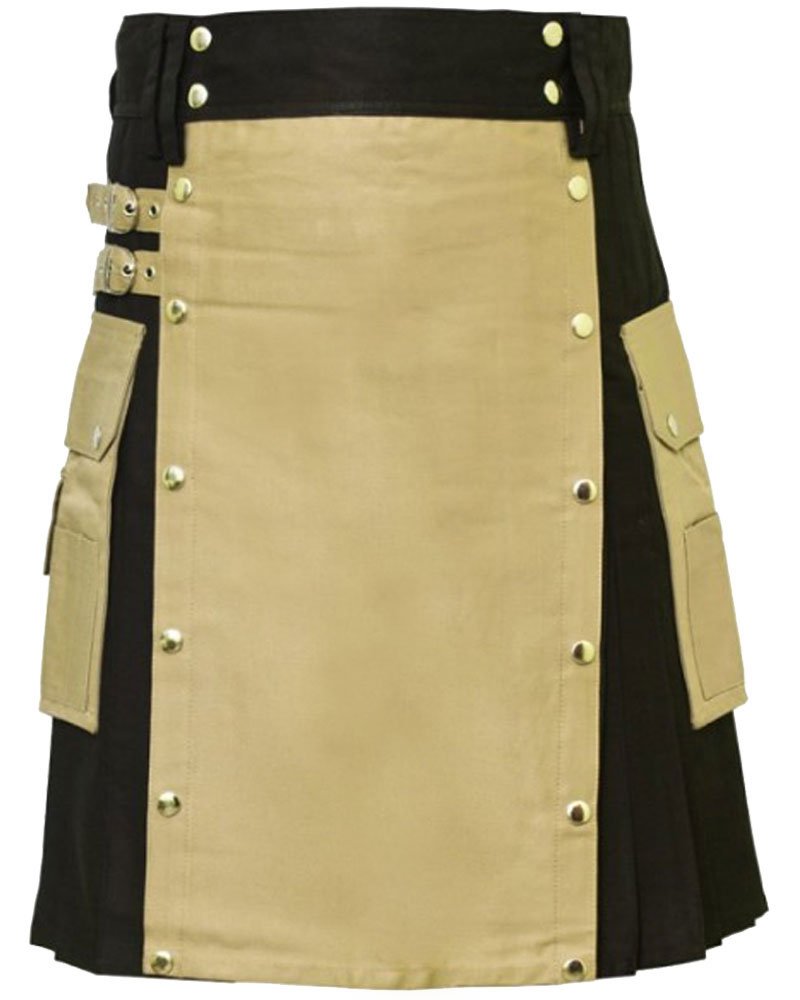 Custom Size Black & Khaki Hybrid Kilt 60