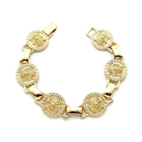 All Gold Lion Head Link Chain Bracelet