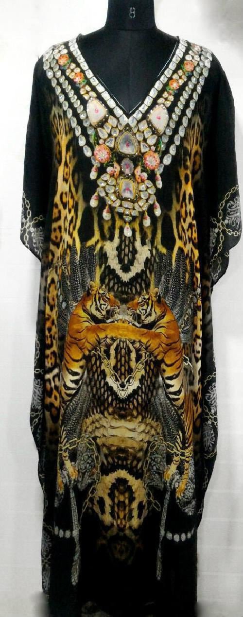Tiger/Leopard Print Embellished Kaftan Dress (Size XL)