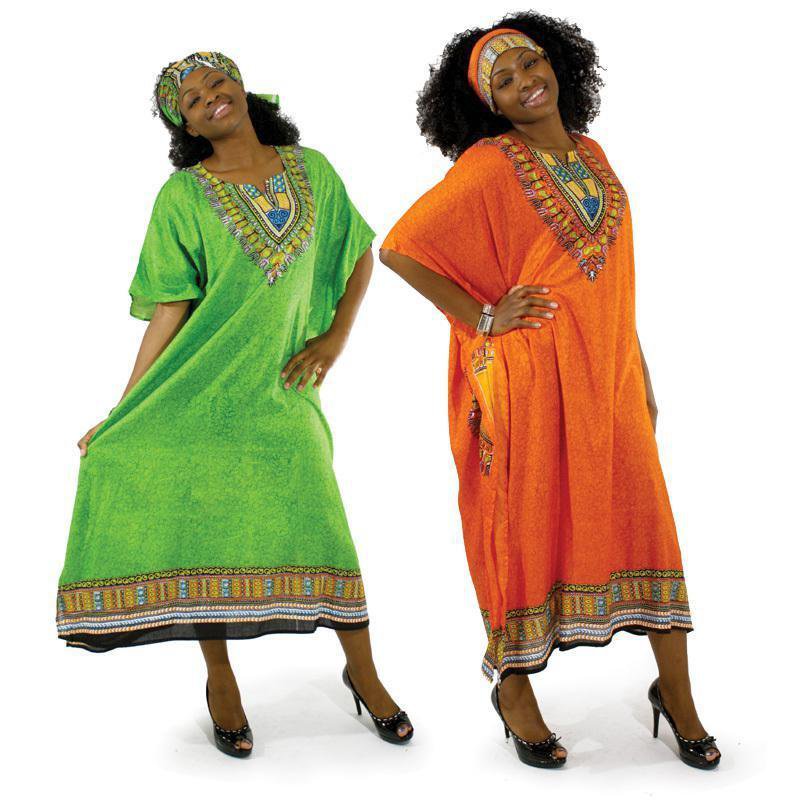 Traditional Print Kaftan w/Headwrap