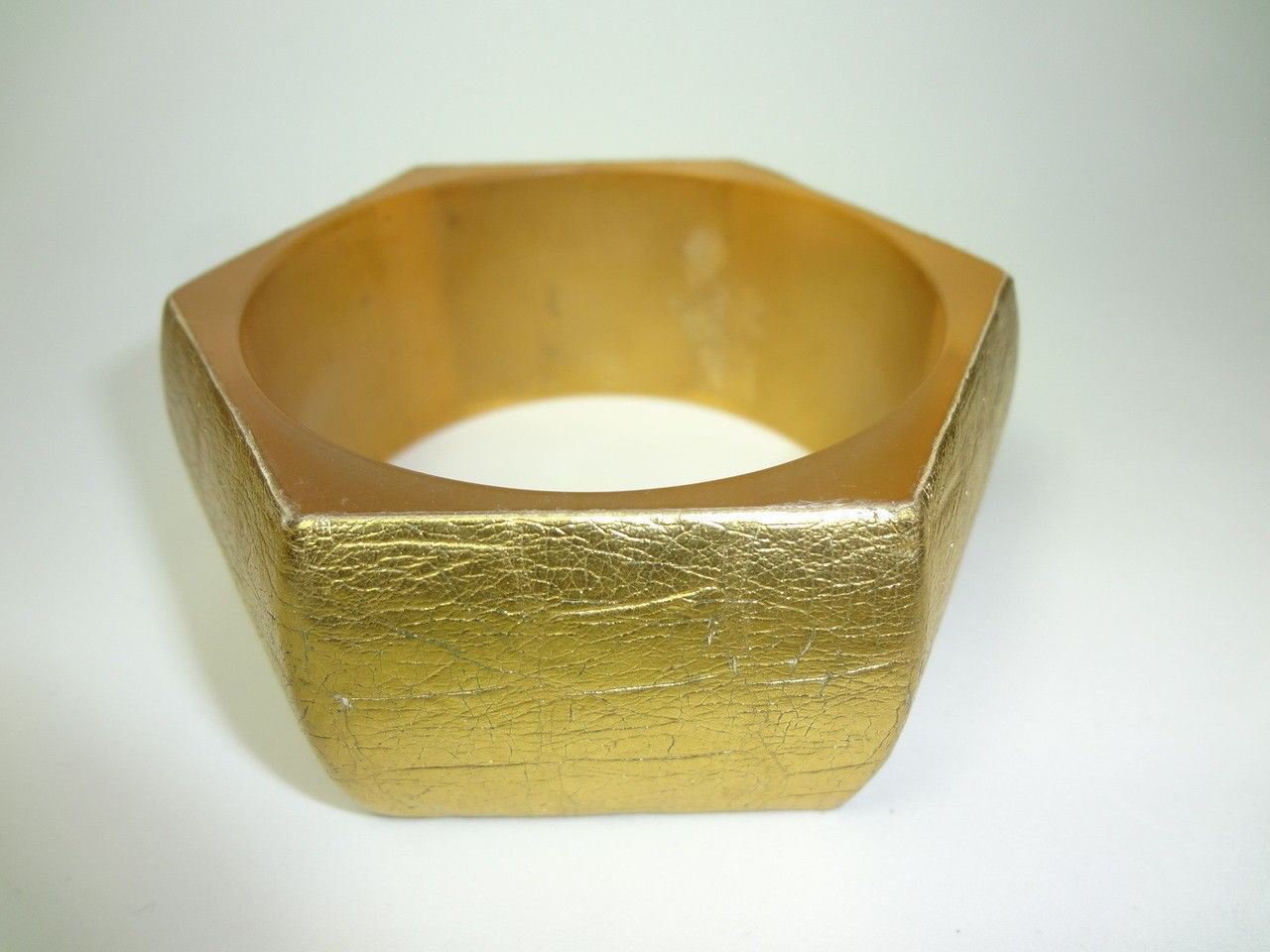 Faux Leather Gold Hexagon Bangle