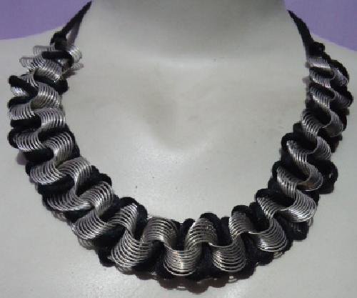 Silver & Navy Blue Cable Necklace