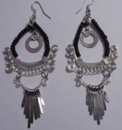 Black & Silver Tail Feather Beaded Hoops