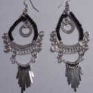 Black & Silver Tail Feather Beaded Hoops