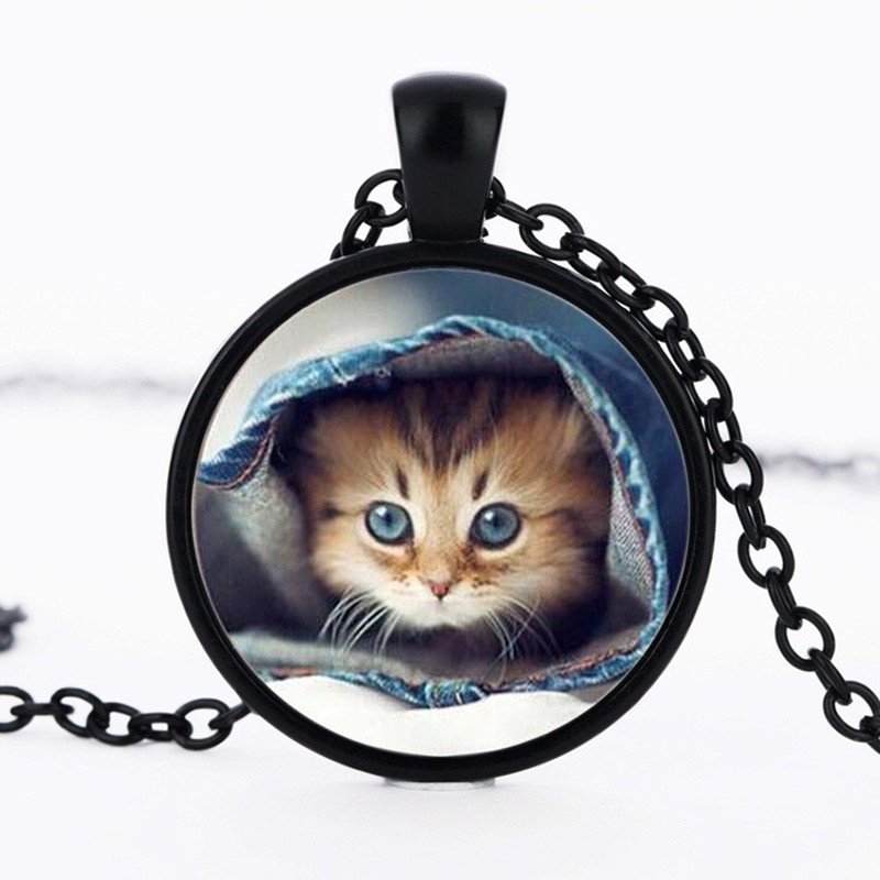Cute Cat Glass Pendant Necklace