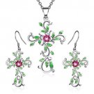 Angelady"God We Trust"Cross Pendant Necklace Dangle Earrings Set with S925 Sterling Sliver