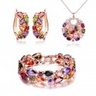 HEART Multicolor Zircon Pendant Necklace Bracelet Earrings Jewelry Set,Women Fashion Jewelry