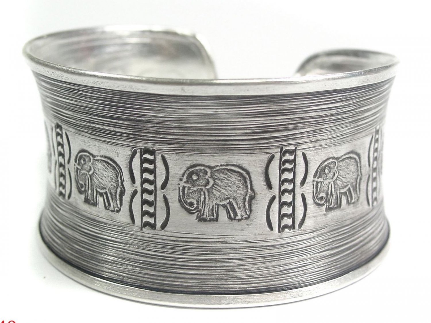 Sterling Silver Handmade Wide Statement Cuff Bangle Bracelet, Engraved elephants