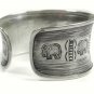 Sterling Silver Handmade Wide Statement Cuff Bangle Bracelet, Engraved elephants