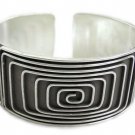 Sterling Silver Adjustable Handcrafted Geometric Design Flat Wide Cuff Bracelet