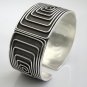 Sterling Silver Adjustable Handcrafted Geometric Design Flat Wide Cuff Bracelet