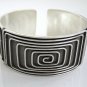 Sterling Silver Adjustable Handcrafted Geometric Design Flat Wide Cuff Bracelet
