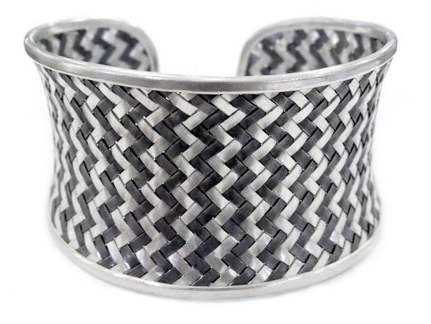 Wide Braided Silver Statement Boho Cuff Bracelet, Ethnic Weave Adjustable Bangle