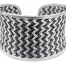 Wide Braided Silver Statement Boho Cuff Bracelet, Ethnic Weave Adjustable Bangle