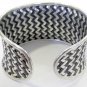 Wide Braided Silver Statement Boho Cuff Bracelet, Ethnic Weave Adjustable Bangle