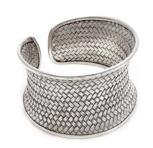 Wide Braided Sterling Silver Statement Boho Cuff Bracelet, Ethnic woven Bangle