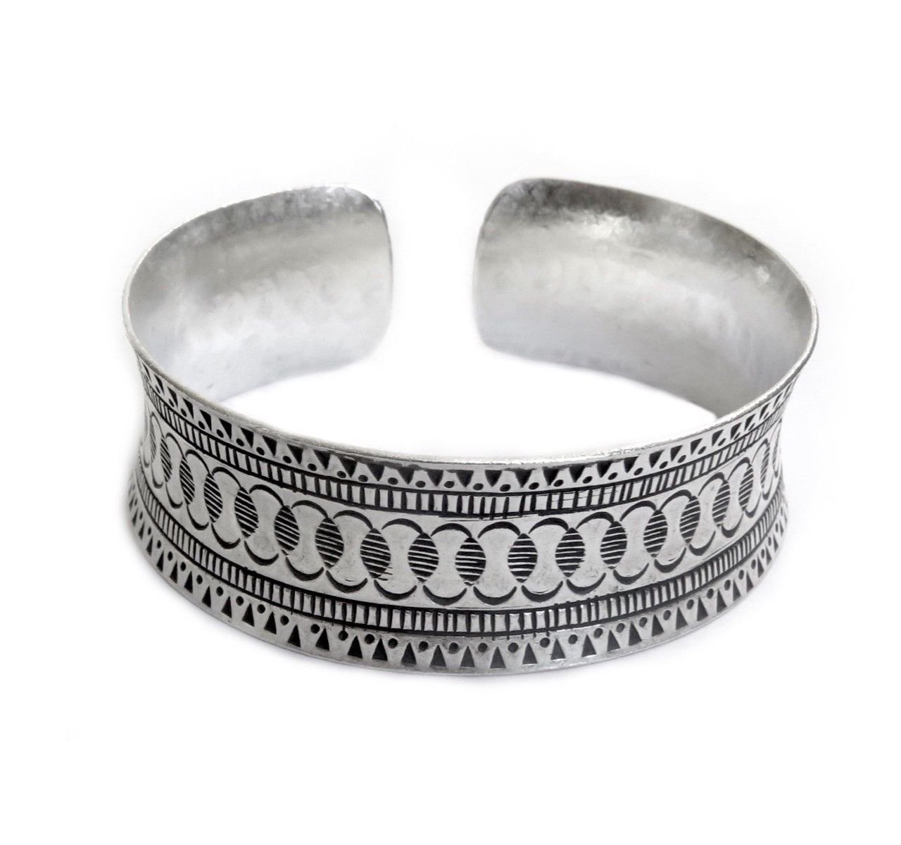 Handmade 925 Sterling Silver Cuff Bracelet Ethnic Geometric Decoration engraving