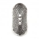 Sterling Silver Statement Long Ring Handmade Boho Ethnic Gypsy Armor Large ring