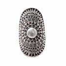 Sterling Silver Long Mandala Statement Long Ring, Sun Ethnic Tribal Gypsy Boho