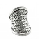 Sterling Silver Long Statement Braided Ring, Handmade Woven Silver Boho Gypsy 
