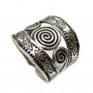 Sterling Silver Ring Boho Ethnic Tribal Hippie Rustic Engraved Spiral Adjustable