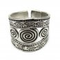 Sterling Silver Ring Boho Ethnic Tribal Hippie Rustic Engraved Spiral Adjustable