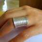 Boho Sterling Silver Cuff Ring, Handmade wide band statement ring oxidized lines