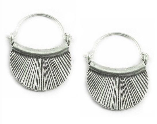 Sterling Silver Crescent Hoop Earrings, Ethnic Gypsy &Acirc;&nbsp;Tribal Boho Half Moon&Acirc;&nbsp;