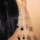 925 Sterling Silver long dangle Earrings Spiral Natural stones beads, Handmade