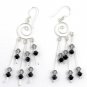 925 Sterling Silver long dangle Earrings Spiral Natural stones beads, Handmade