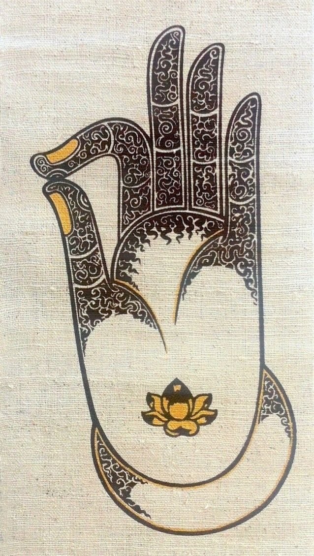 small Wall Hanging Batik Tapestry Buddha Vitarka Mudra (Gyan) Hand gesture, Hemp