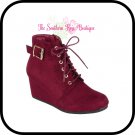 New Burgundy Oxford Wedge Bootie Size 6-10 Available