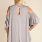 UMGEE PLUS SIZE COLD SHOULDER TOP WITH KEY HOLE BACK & TIE SLEEVES, XL, 1X, 2XL